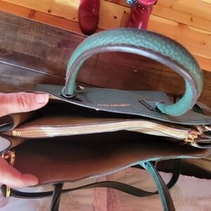 Green Leather Tote Handbag with Gold Hardware